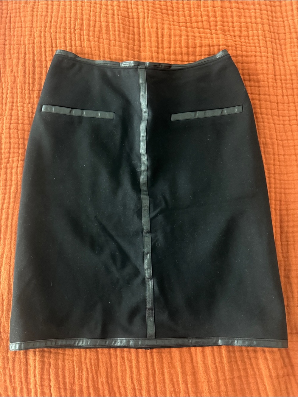 MaxMara Black Pencil Skirt with Faux-Leather Trim
